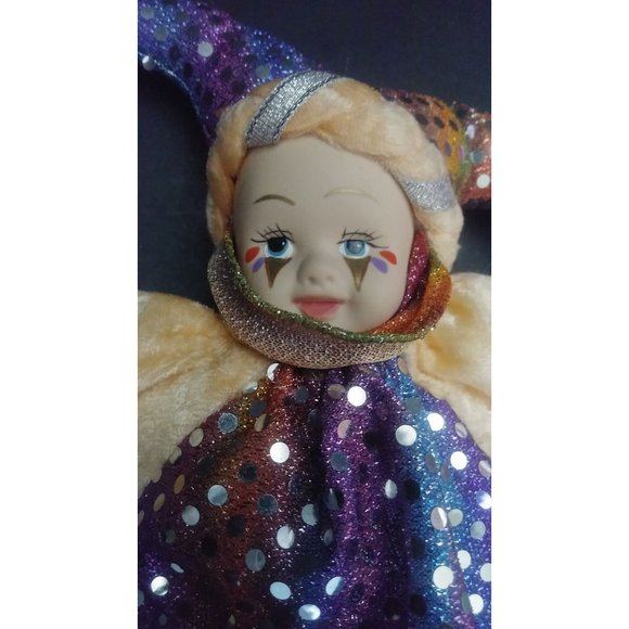 Vintage 6" Hard Plastic Face Mardi Gras Renaissance Clown Jester - Picture 6 of 8